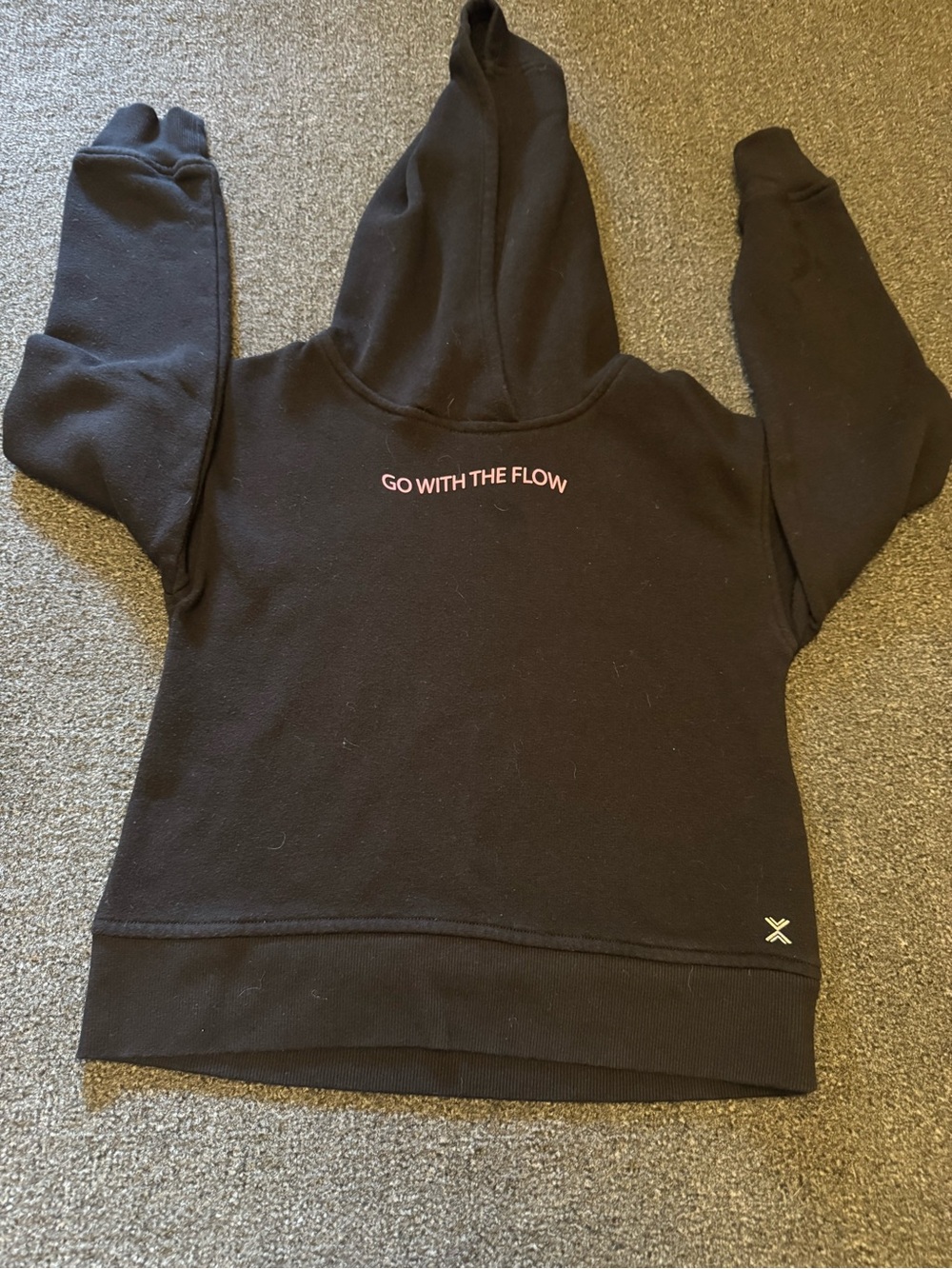 Girls Xersion Black Pullover Hoodie "Go With The Flow" Graphic – Size 7/8